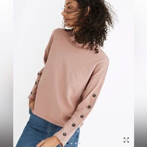 NWOT Madewell 100% Cotton mauve Button-Sleeve Turtleneck Top
